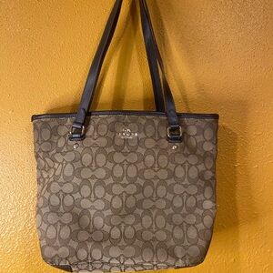 Coach Tan and Brown Signature Tote mild rubbing on the edges